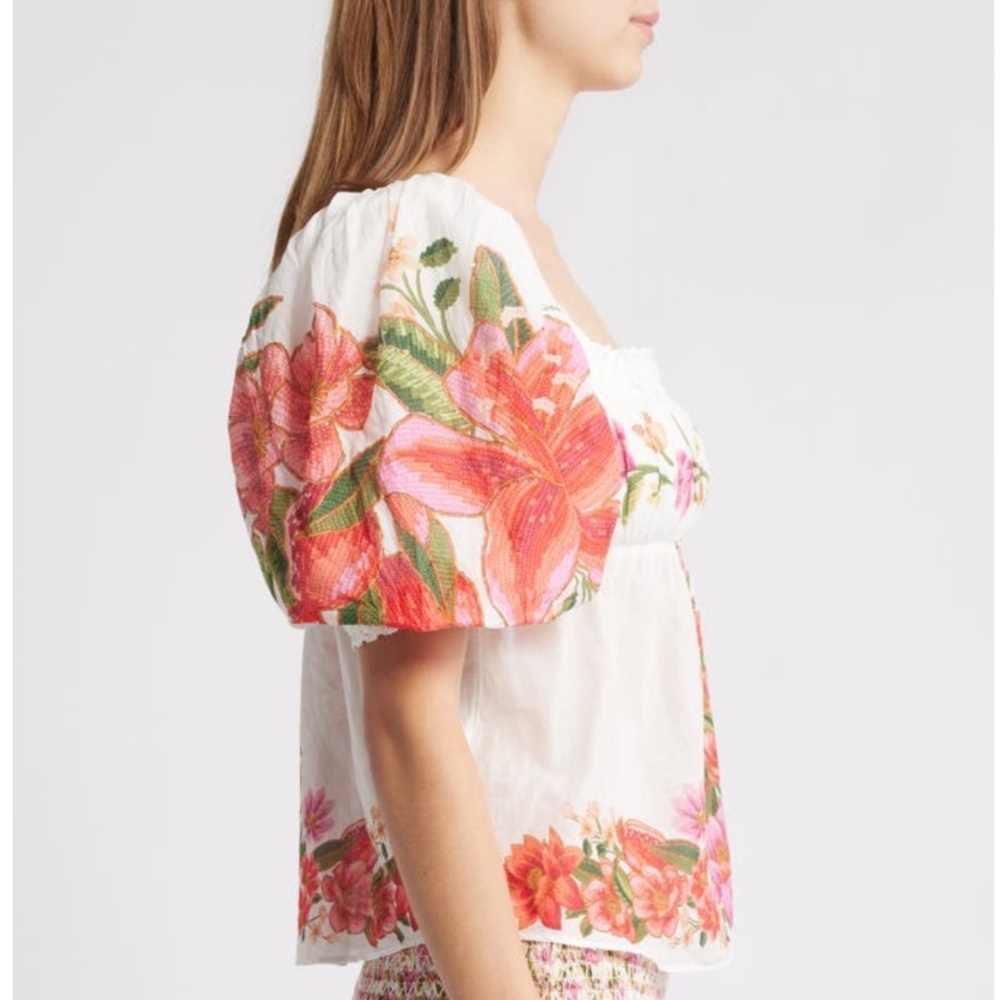 FARM Rio Off-White Square Neck Summer Fruit Blouse Size Large NWT - Picture 15 of 16